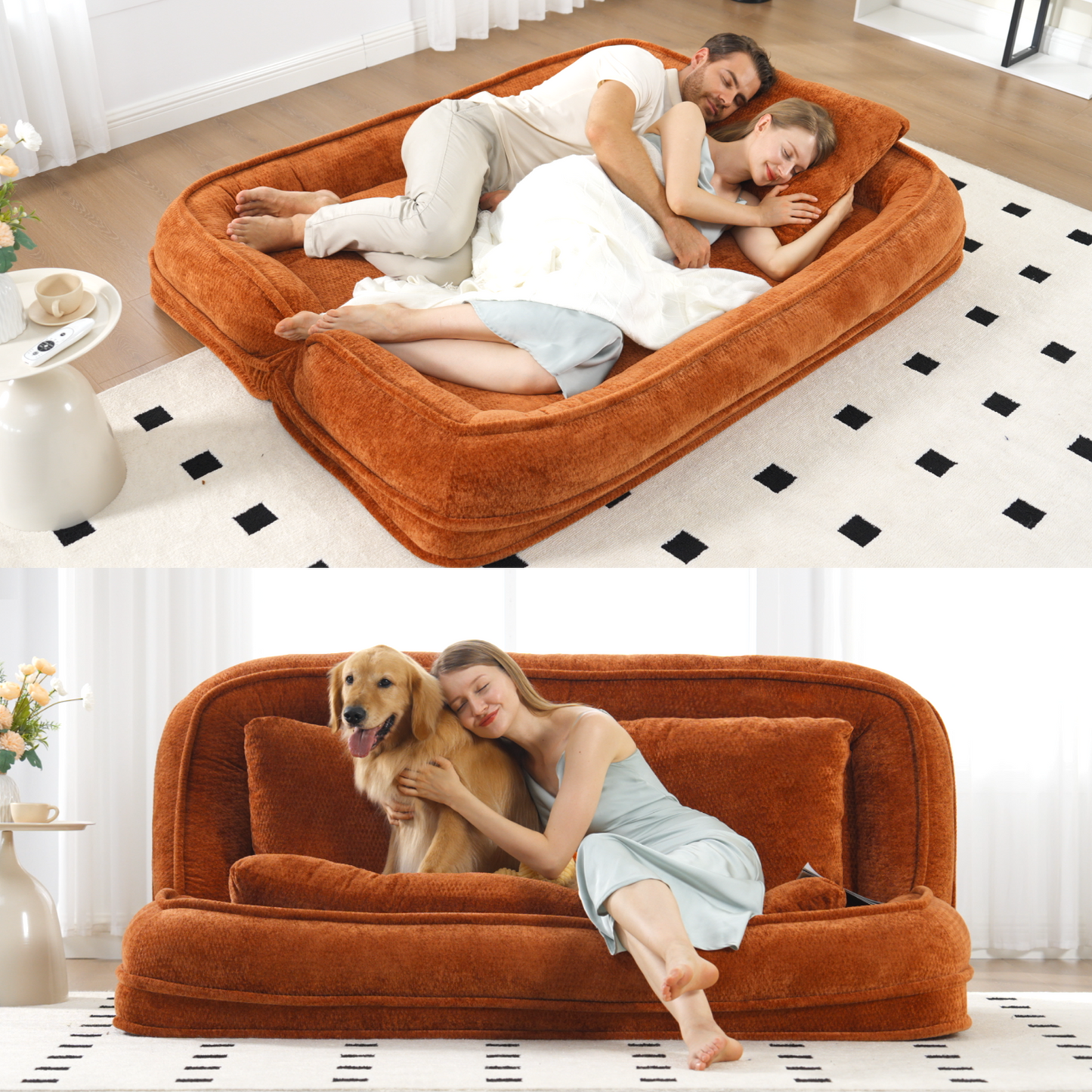 Extra Large Chenille Lazy Sofa Loveseat for Humans & Pets - Orange
