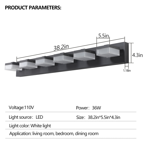 Modern Black LED Makeup Mirror Wall Light Fixture for Bathroom & Vanity