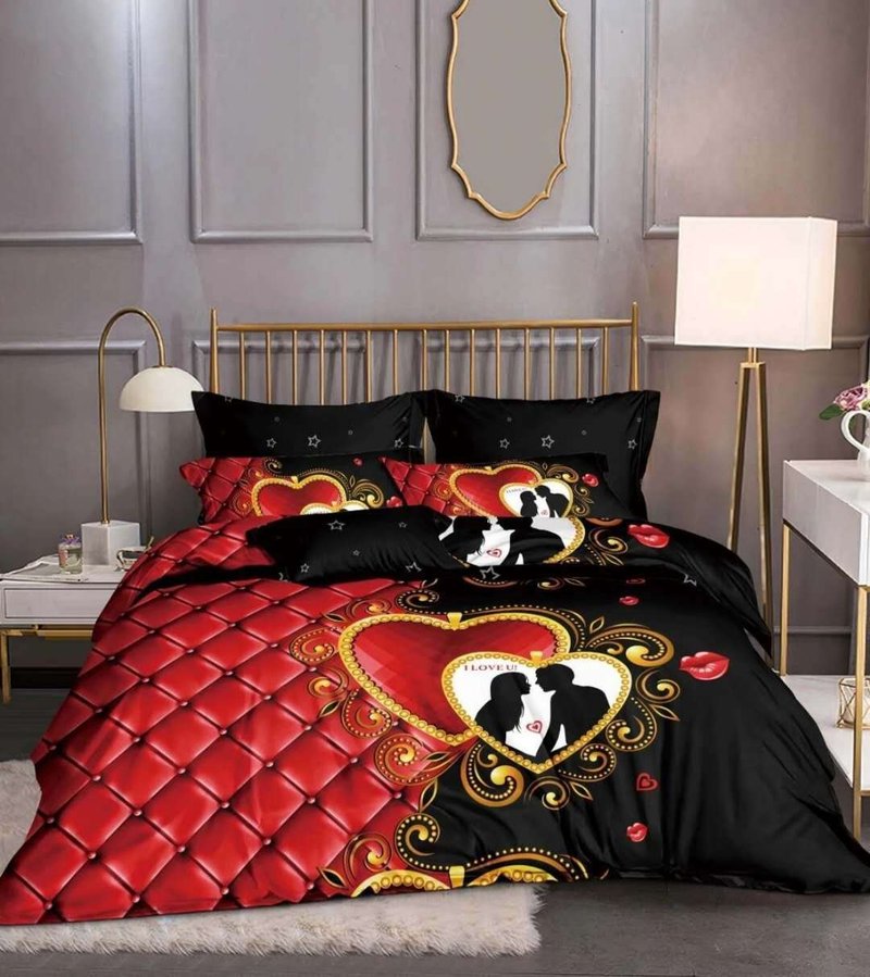 Flower Print Bed Bedding Set Four-Piece Duvet Cover & Pillowcases