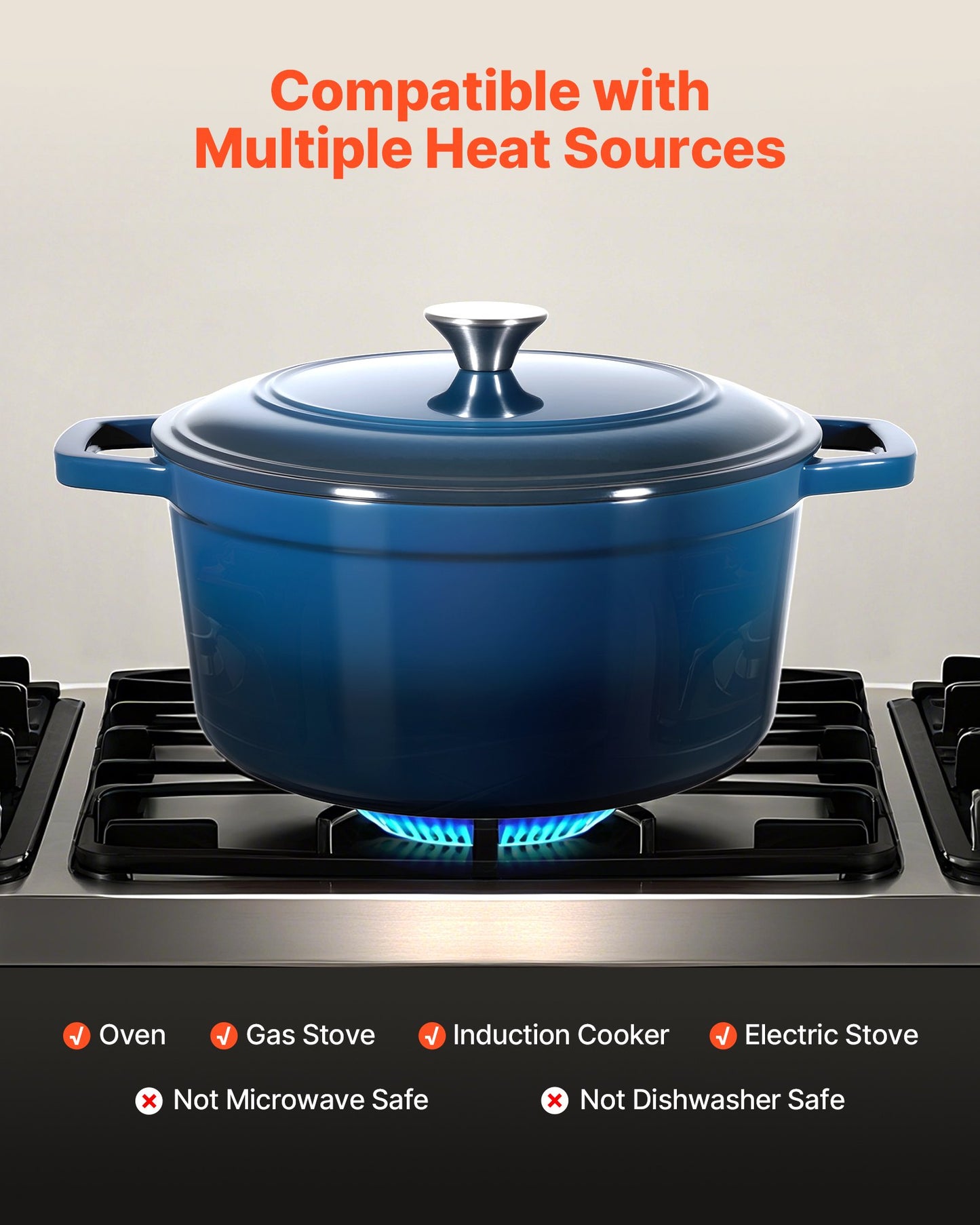 6QT Enameled Cast Iron Dutch Oven - Heavy Duty, Blue