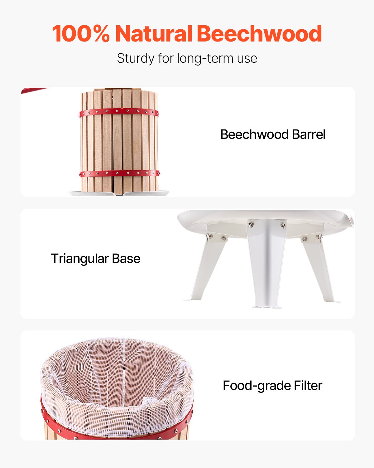 Manual Fruit Wine Press - 4.75 Gallon Beechwood Basket