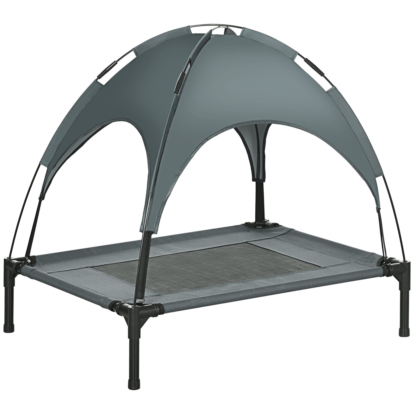 Outdoor Elevated Dog Bed with Removable Canopy - Gray, 30 Inch Pet Cot for Camping