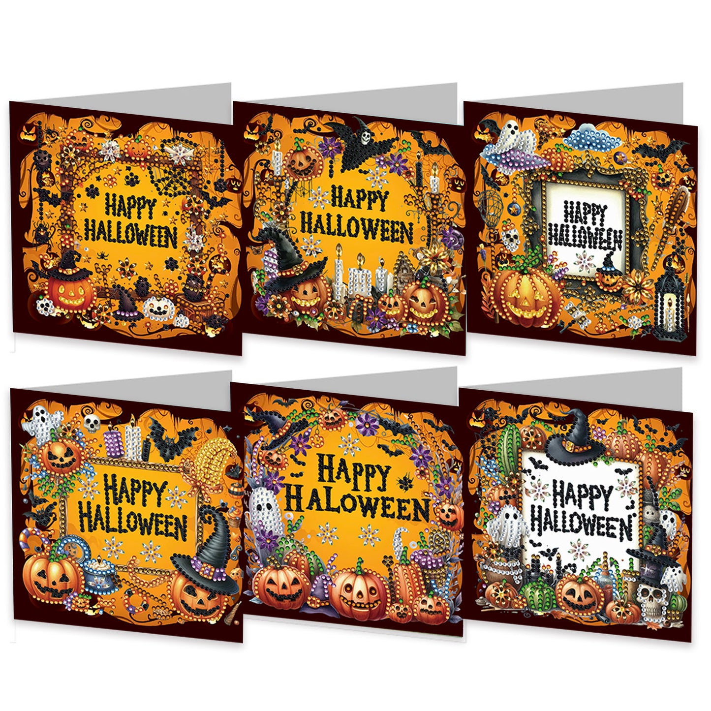 Handwritten Halloween Greeting Card Set - DIY Festive Diamond Cards