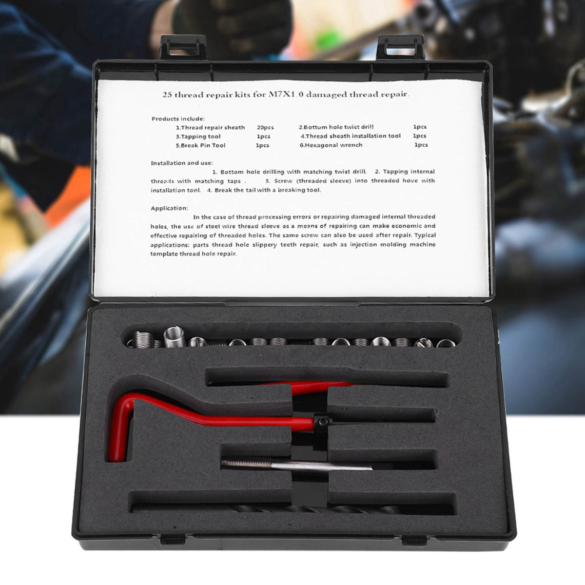25Pcs Stainless Steel Thread Repair Kit M7x1 Drill Tap Wrench Set