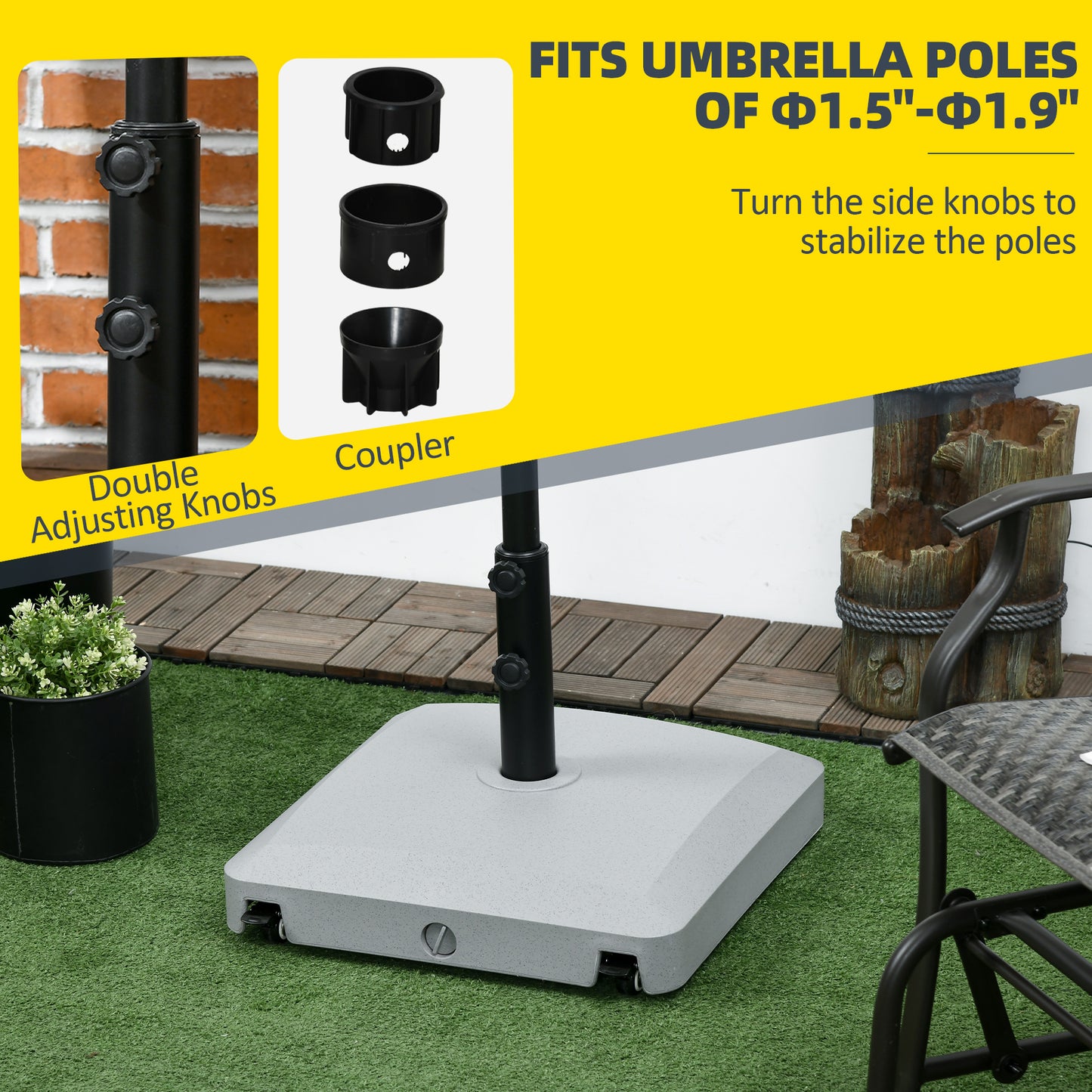 Heavy Duty Patio Umbrella Base with Wheels - Gray, 66 lbs Sand