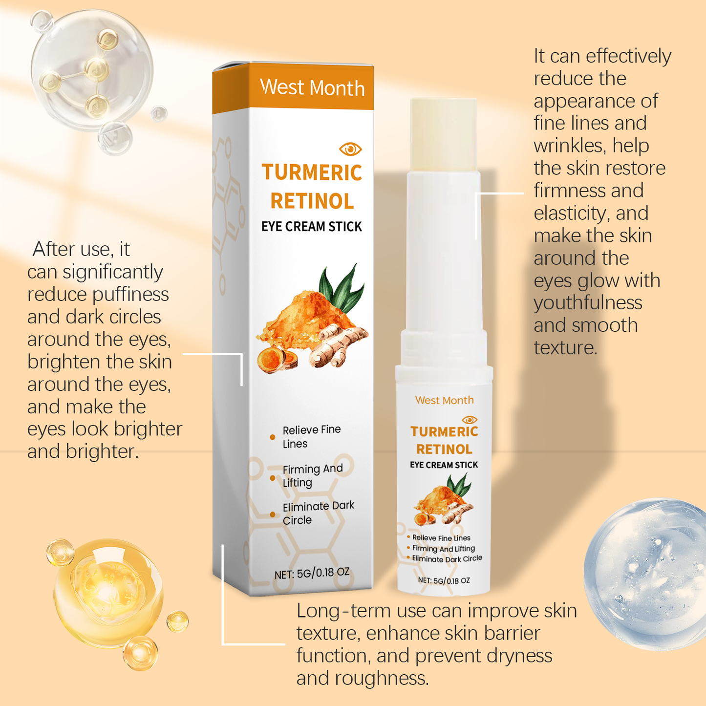 Turmeric & Retinol Eye Cream Stick - Firming & Brightening Under Eye Balm