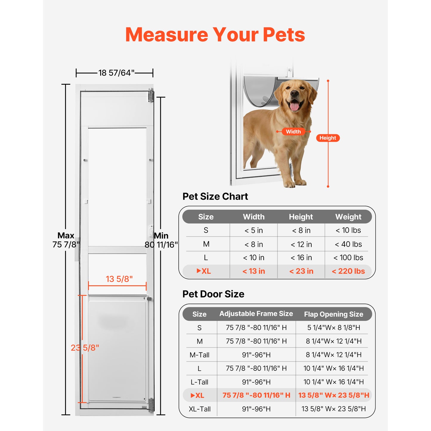 Adjustable Large Dog Door for Sliding Glass Door - Aluminum Frame, Lockable Flap