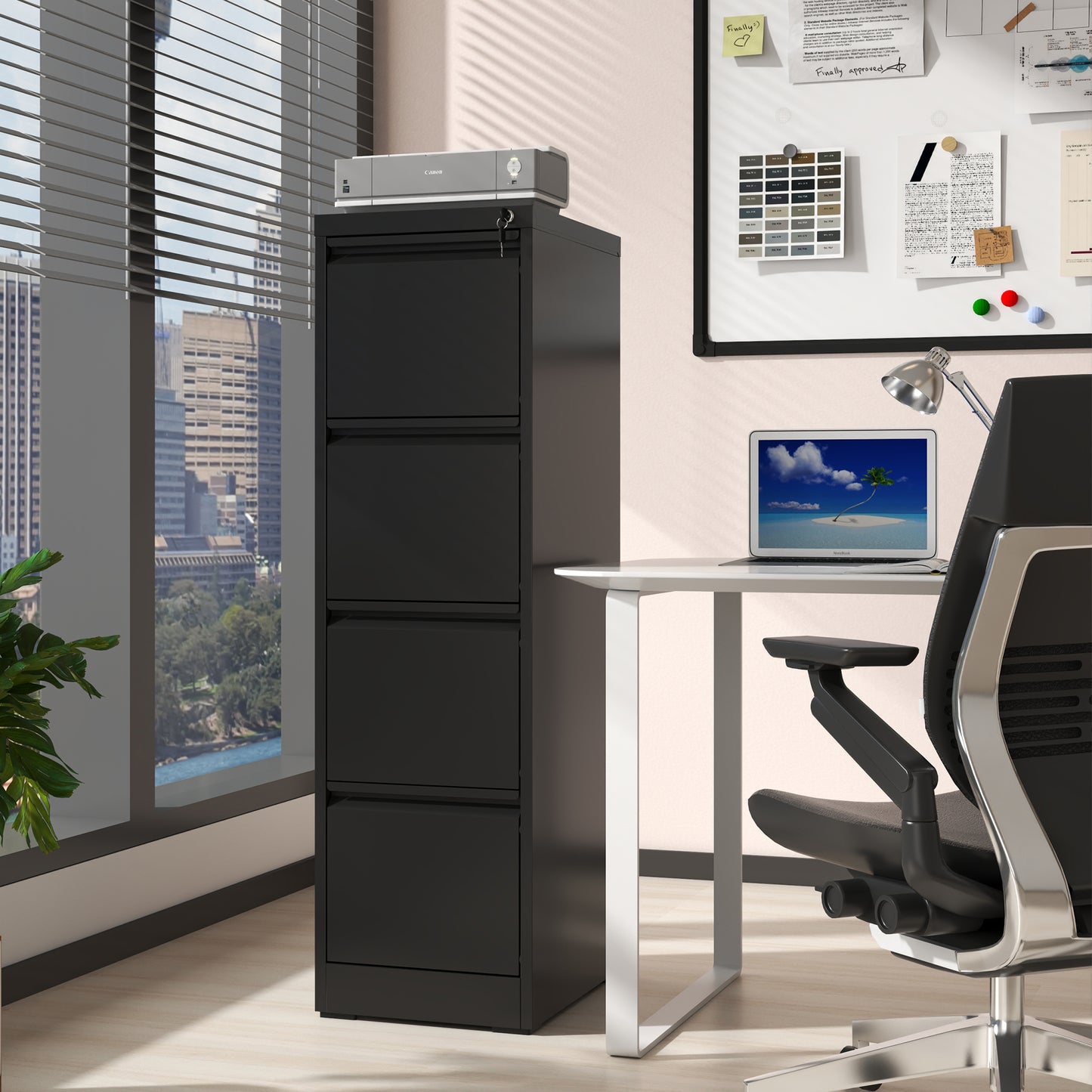 4 Drawer Metal Vertical File Cabinet With Lock Office Home Steel For