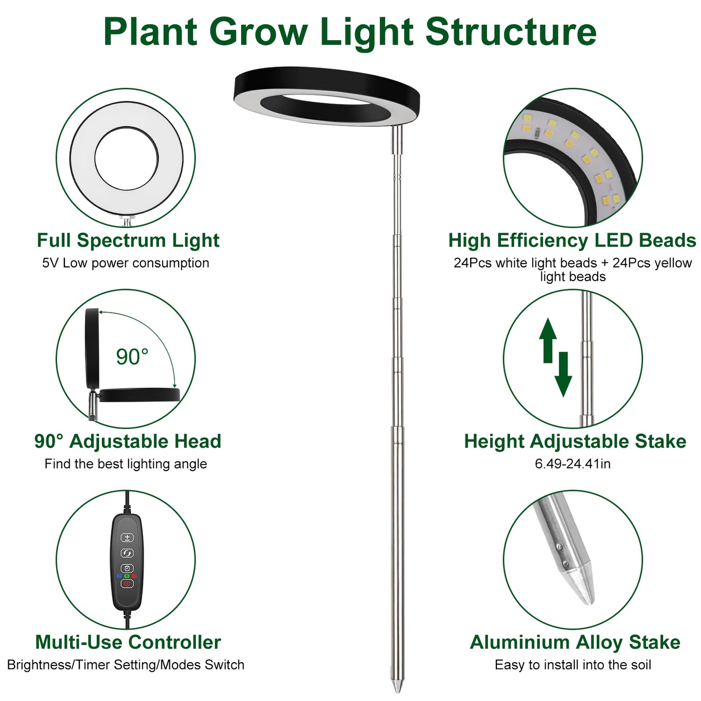Indoor Plant Grow Light LED Full Spectrum with Auto Timer & Dimmable Brightness