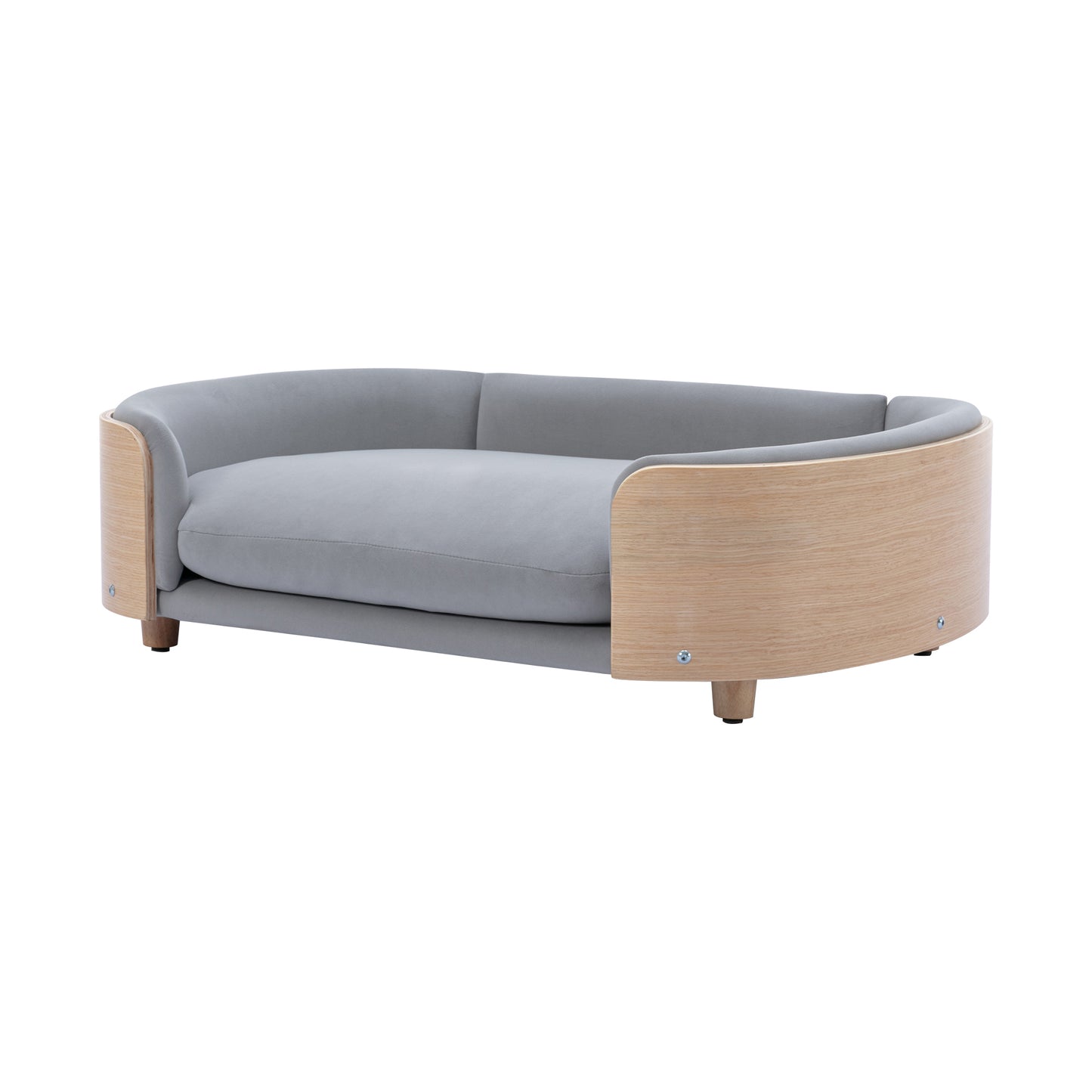 Large Scandinavian Style Elevated Dog Bed with Velvet Cushion and Solid Wood Legs