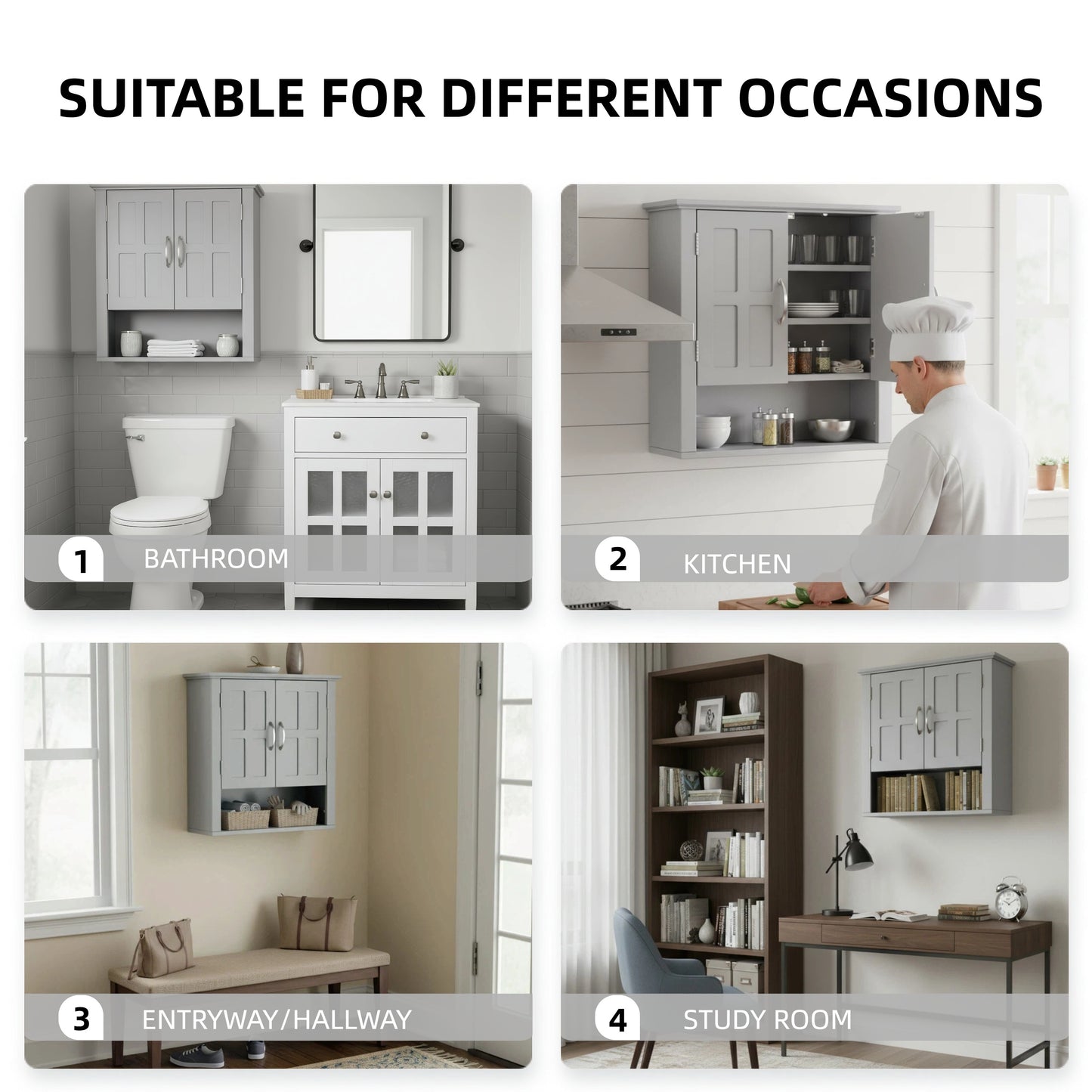 Wall-Mounted Bathroom Storage Cabinet with Adjustable Shelves - Gray