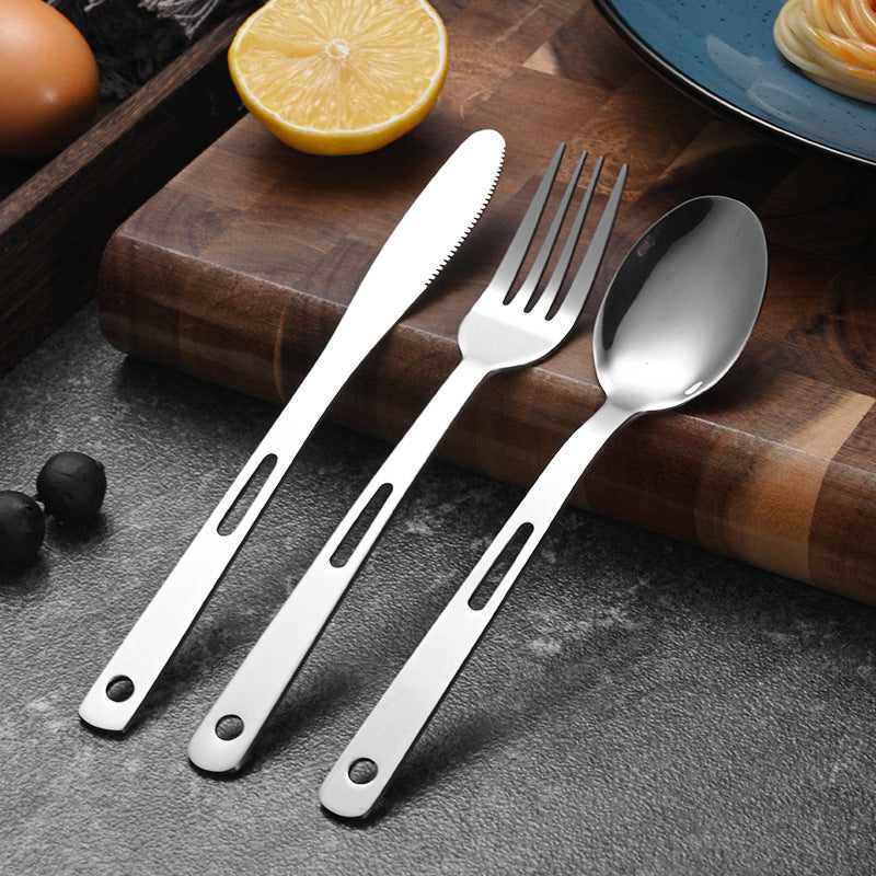 Stainless Steel Cutlery Set 3-Piece Minimalist Dinnerware with Hooks & Cloth Bag