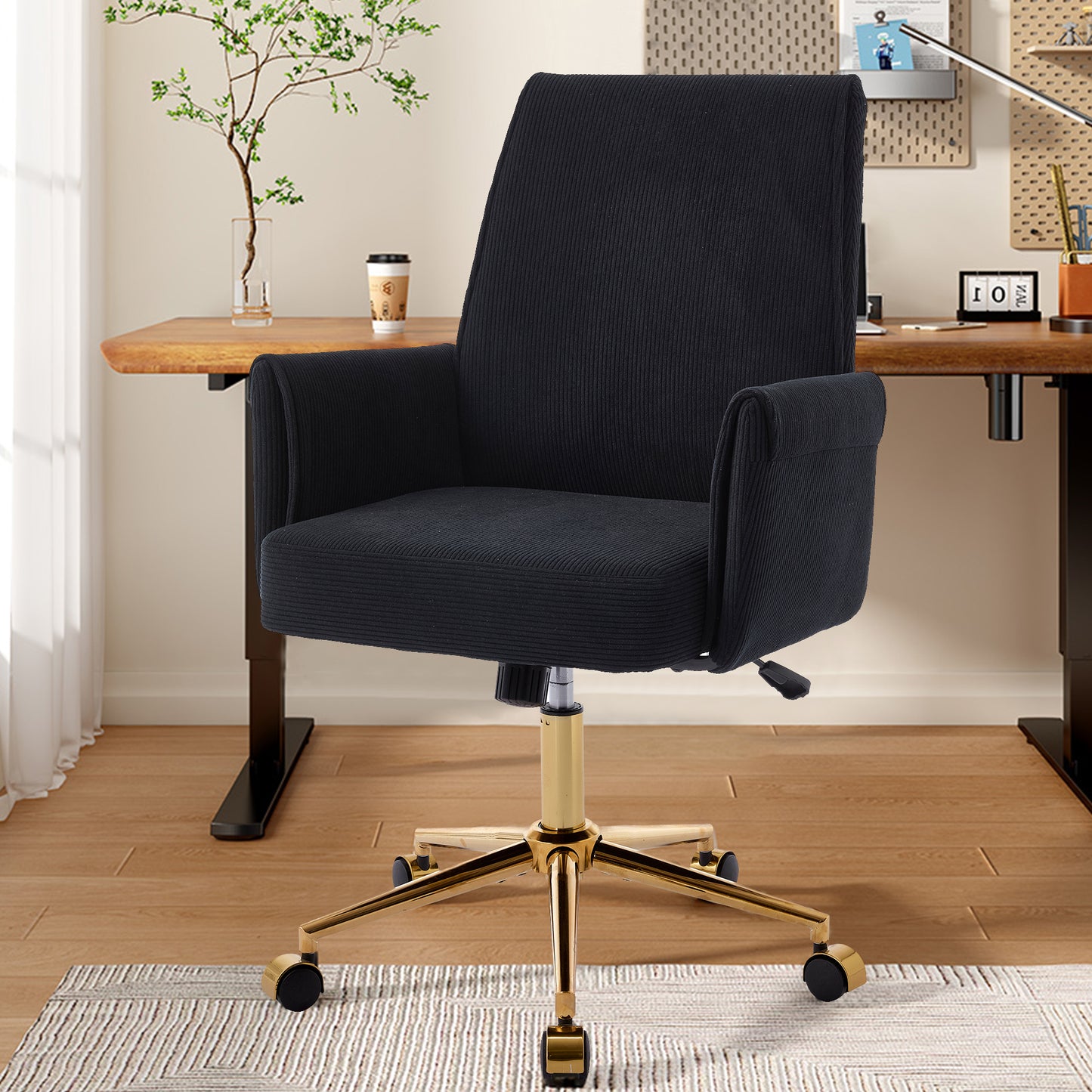 Mid-Back Ergonomic Office Chair - Striped Fabric, Black