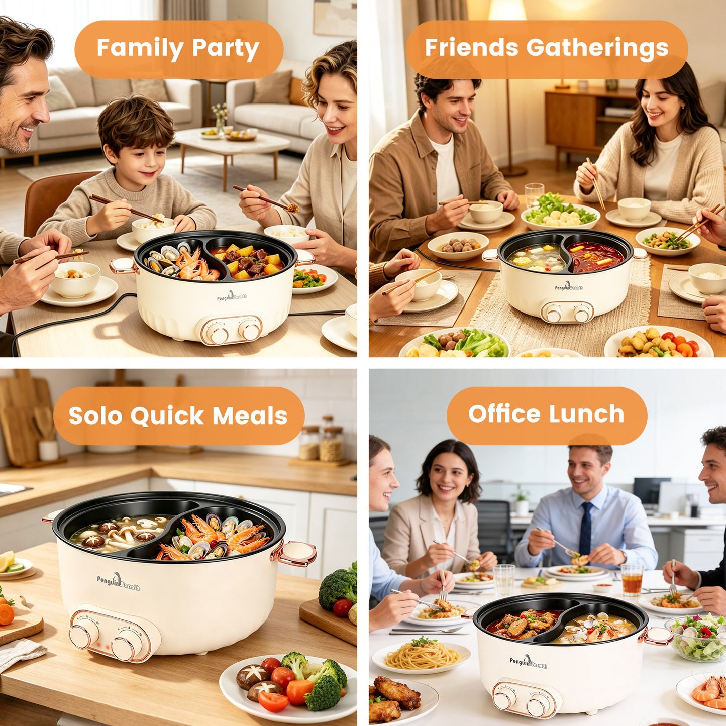 6L Electric Hot Pot with Divider & Lid - 2000W Stainless Steel