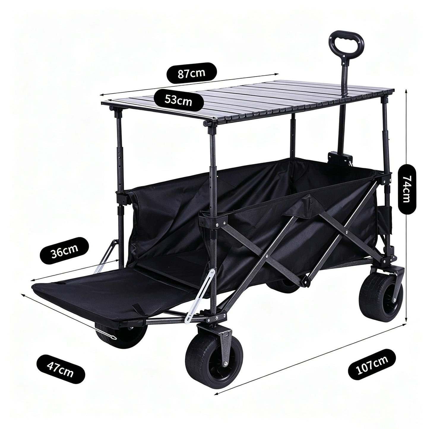 Foldable Camping Cart with Removable Tabletop & All-Terrain Wheels