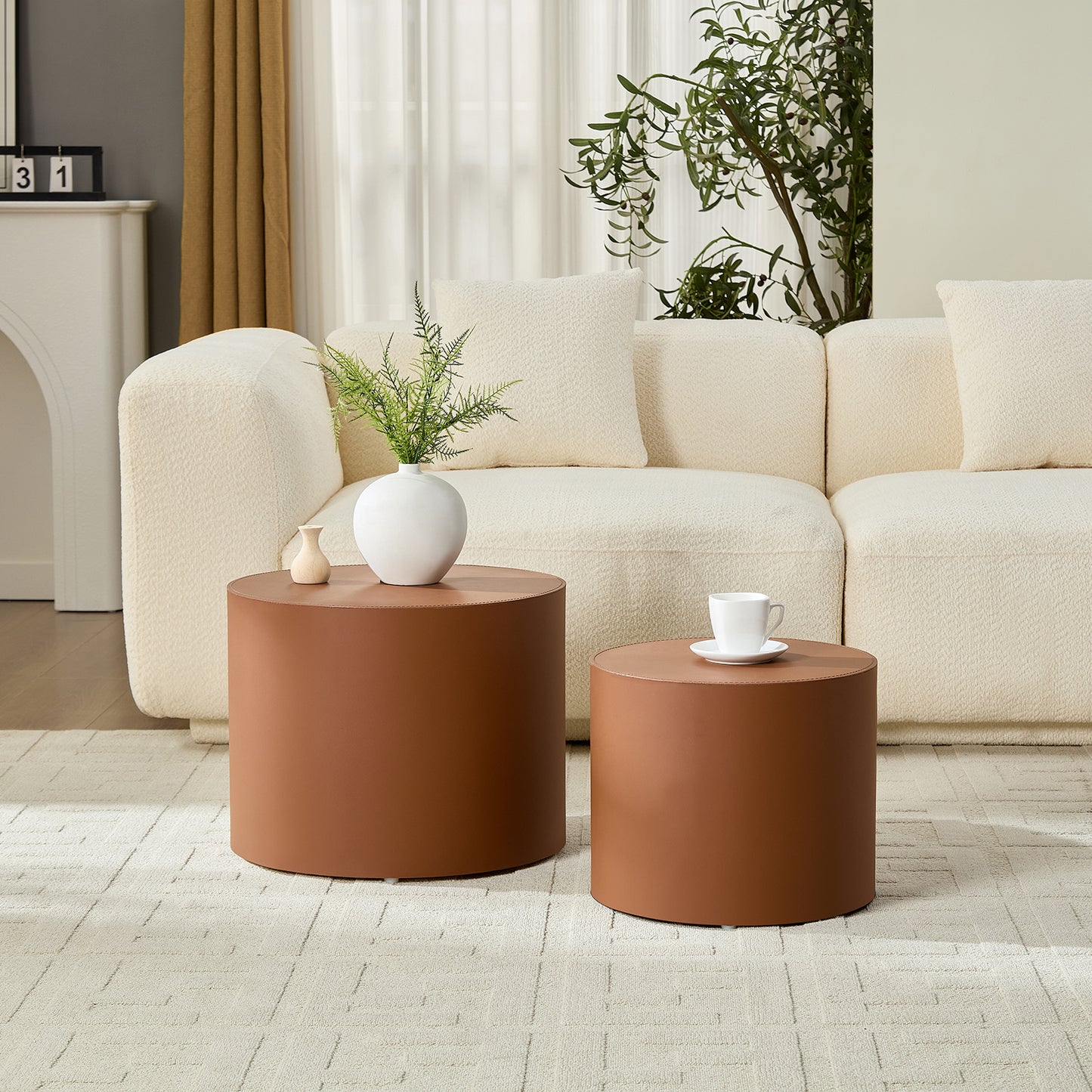 Modern Brown MDF Saddle Leather Table -Compact Sizes, Great For