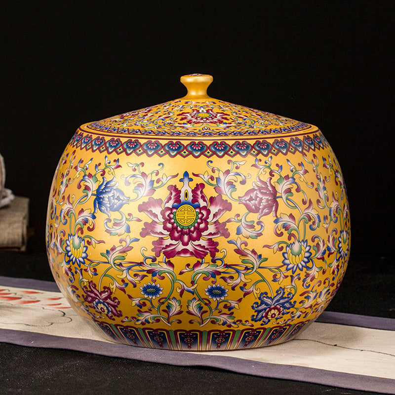 Ceramic Enamel Rice Jar with Sealed Lid - 4-5L Food Storage Container