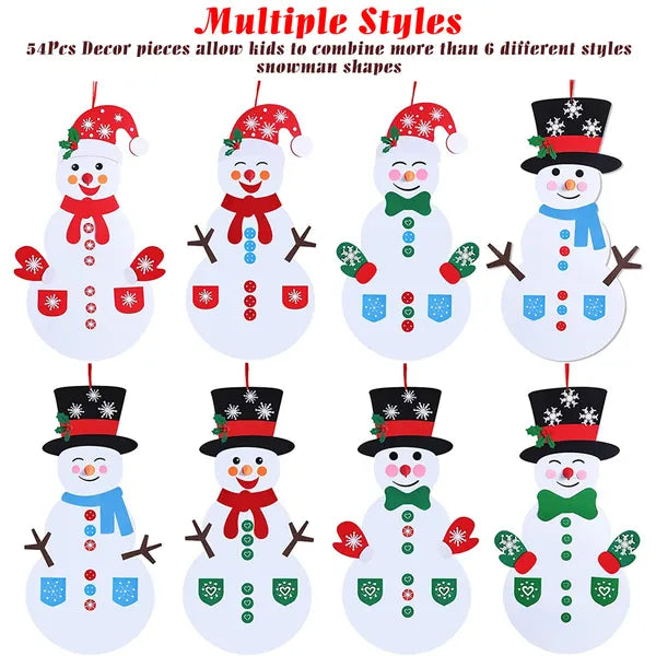 DIY Felt Christmas Snowman Set - 54 Piece Hanging Decoration