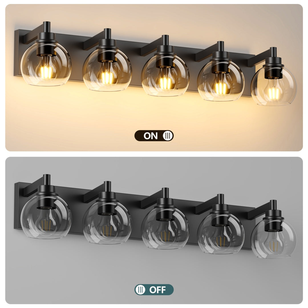 Modern 5-Light Bathroom Vanity Light Fixture with Clear Globe Shades