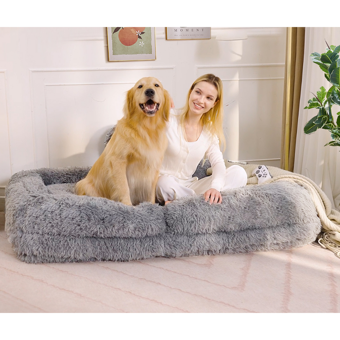 5-Position Adjustable Human Dog Bed & Lazy Sofa - Light Gray