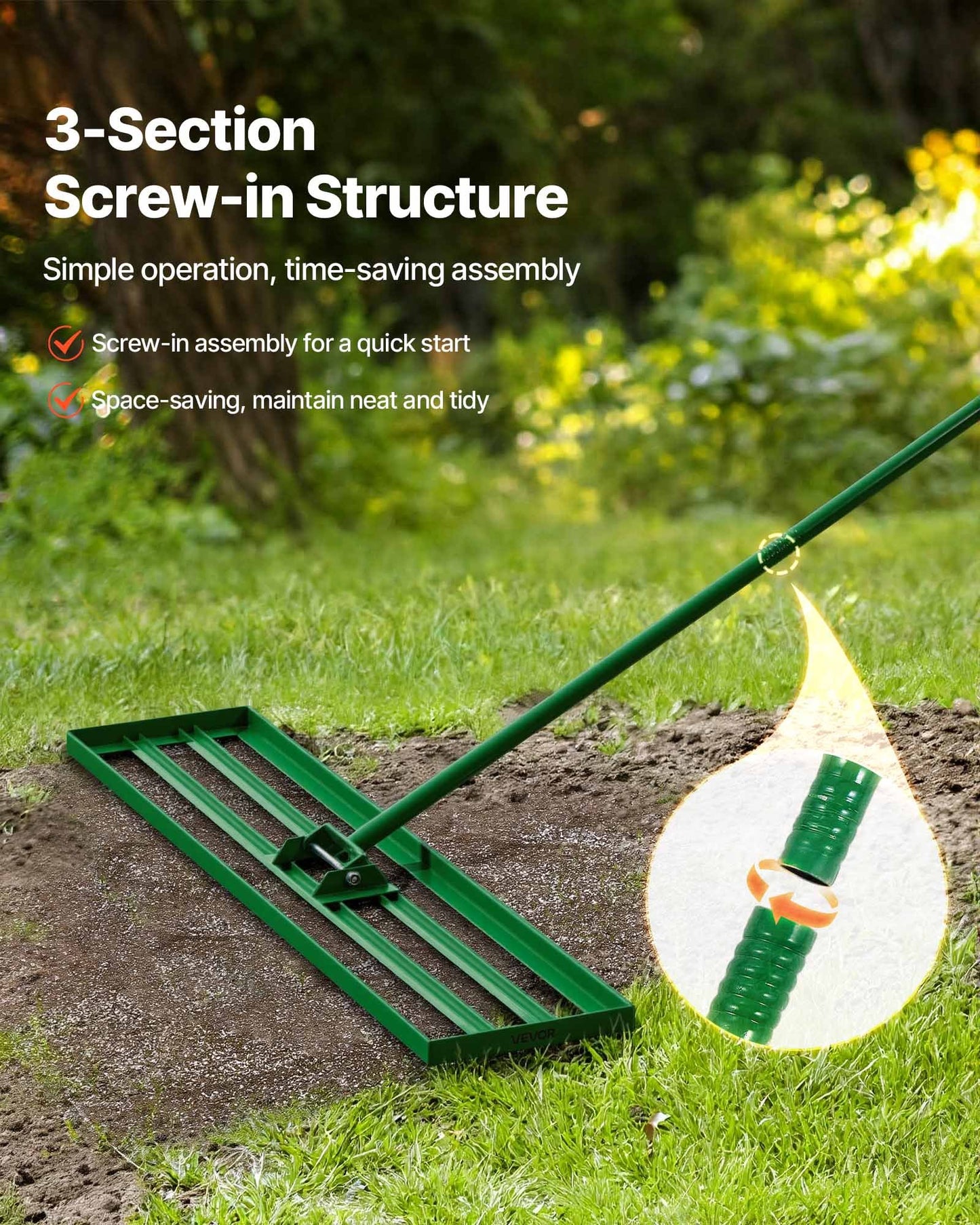 Heavy-Duty Lawn Leveling Rake with 48x10 Inch Steel Ground Plate and 78-Inch Handle