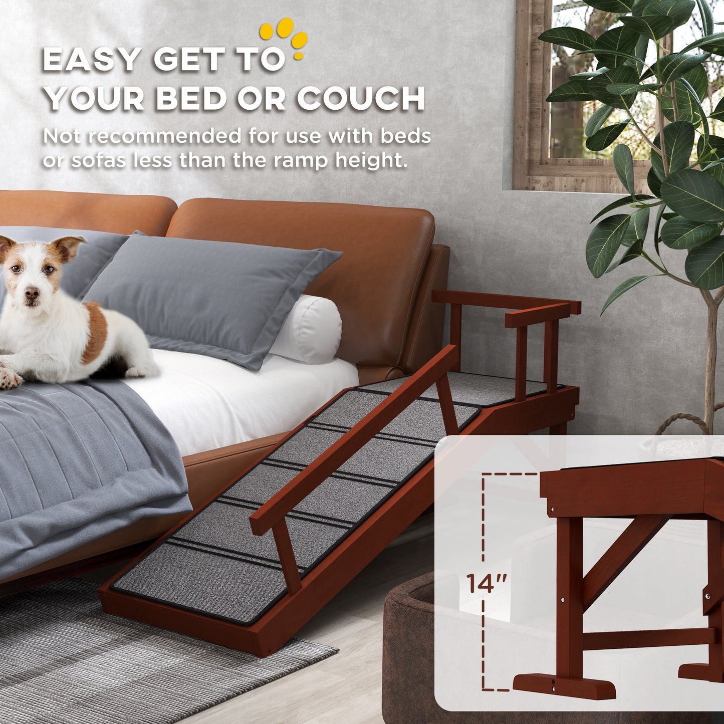 Wooden Dog Ramp with Removable Guardrails, Non-Slip Surface, 49 Inch, Brown