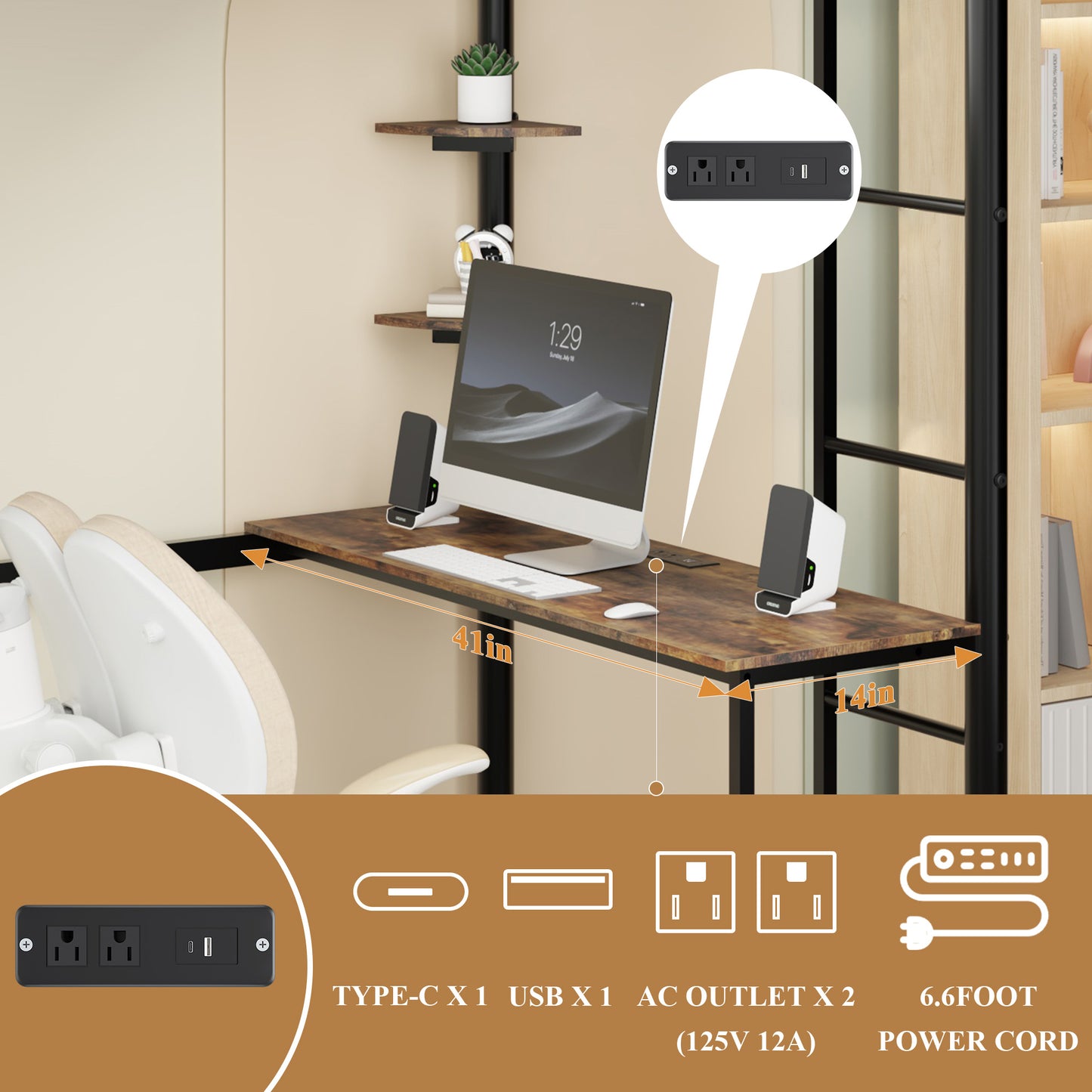 Loft Bed Frame with Desk & Storage - Twin Metal Design