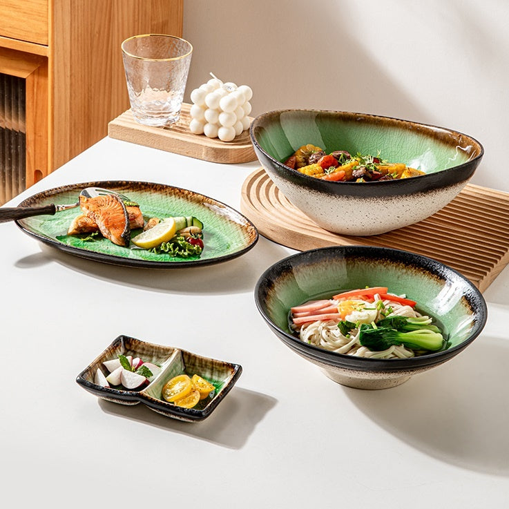 Ceramic Noodle Bowl Soup Bowl - Special-Shaped Japanese Style Kitchen Dinnerware