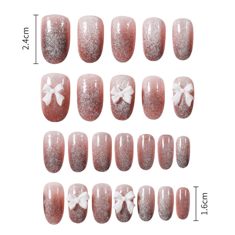 Cat Eye Bow Nail Patches 24-Piece Kit with Jelly Glue