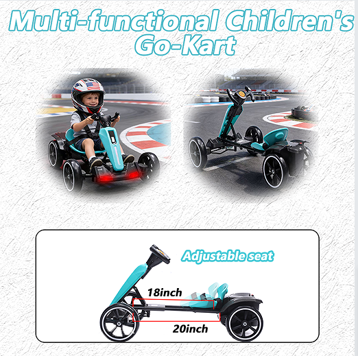 12V Electric Kids Pedal Go Kart with Adjustable Seat - Light Blue