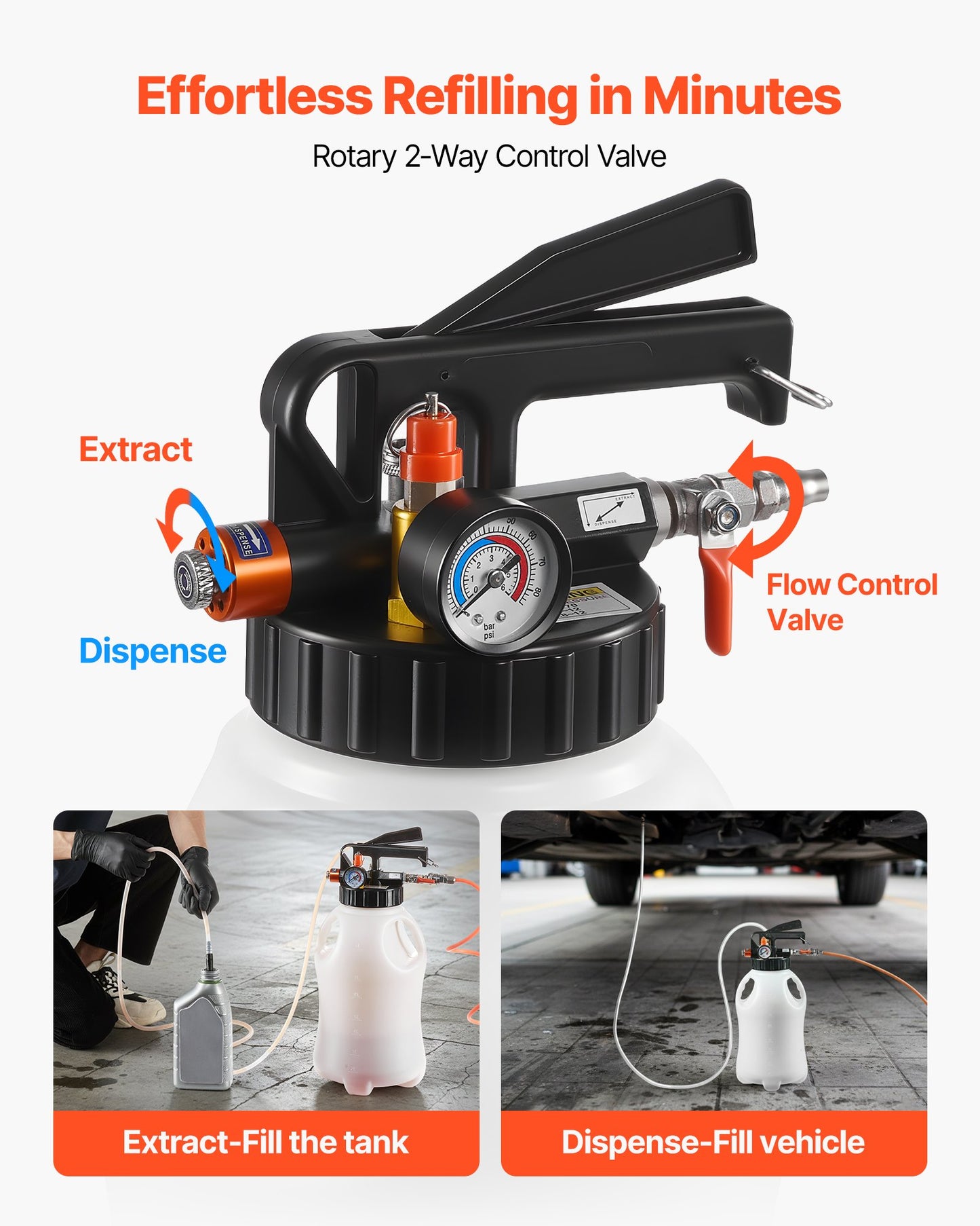 Transmission Fluid Pump 8L Pneumatic Oil Dispenser with 15 Adapters for Cars Boats Lawn Mowers