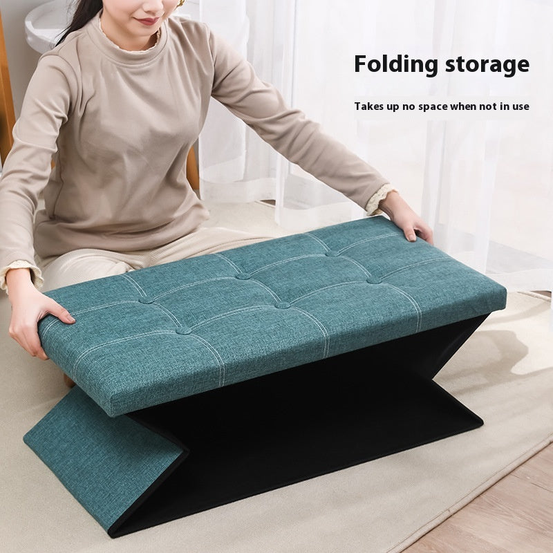 Foldable Shoe Storage Bench with Cotton Linen Upholstery - Multi-Color