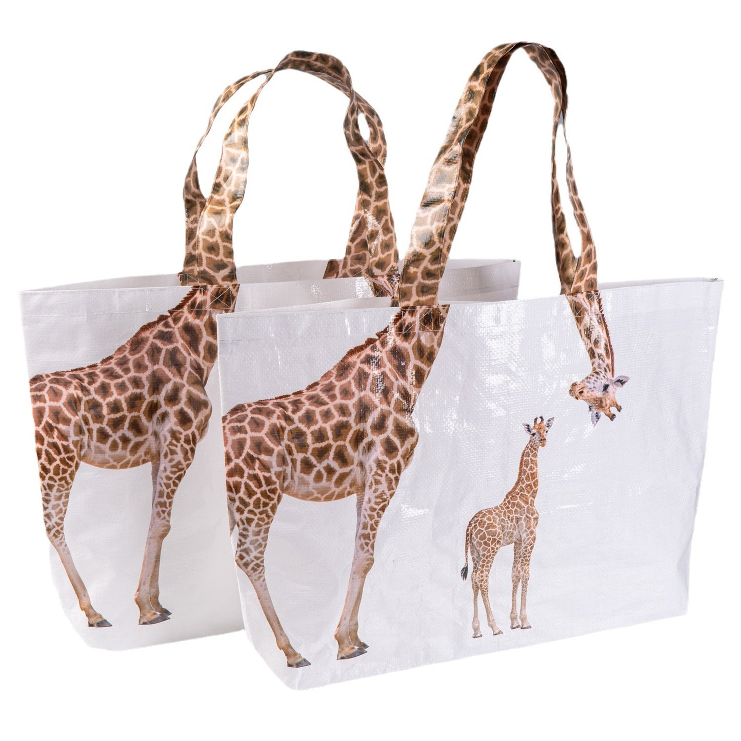 Large Capacity Woven Tote Bag with Giraffe Design Laminated Finish - Shopping Bag
