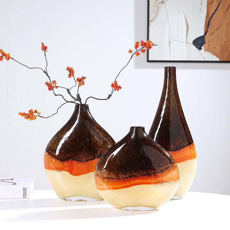 Marble-Patterned Crystal Amber Small Vase - Home Decor & Tabletop Ornament