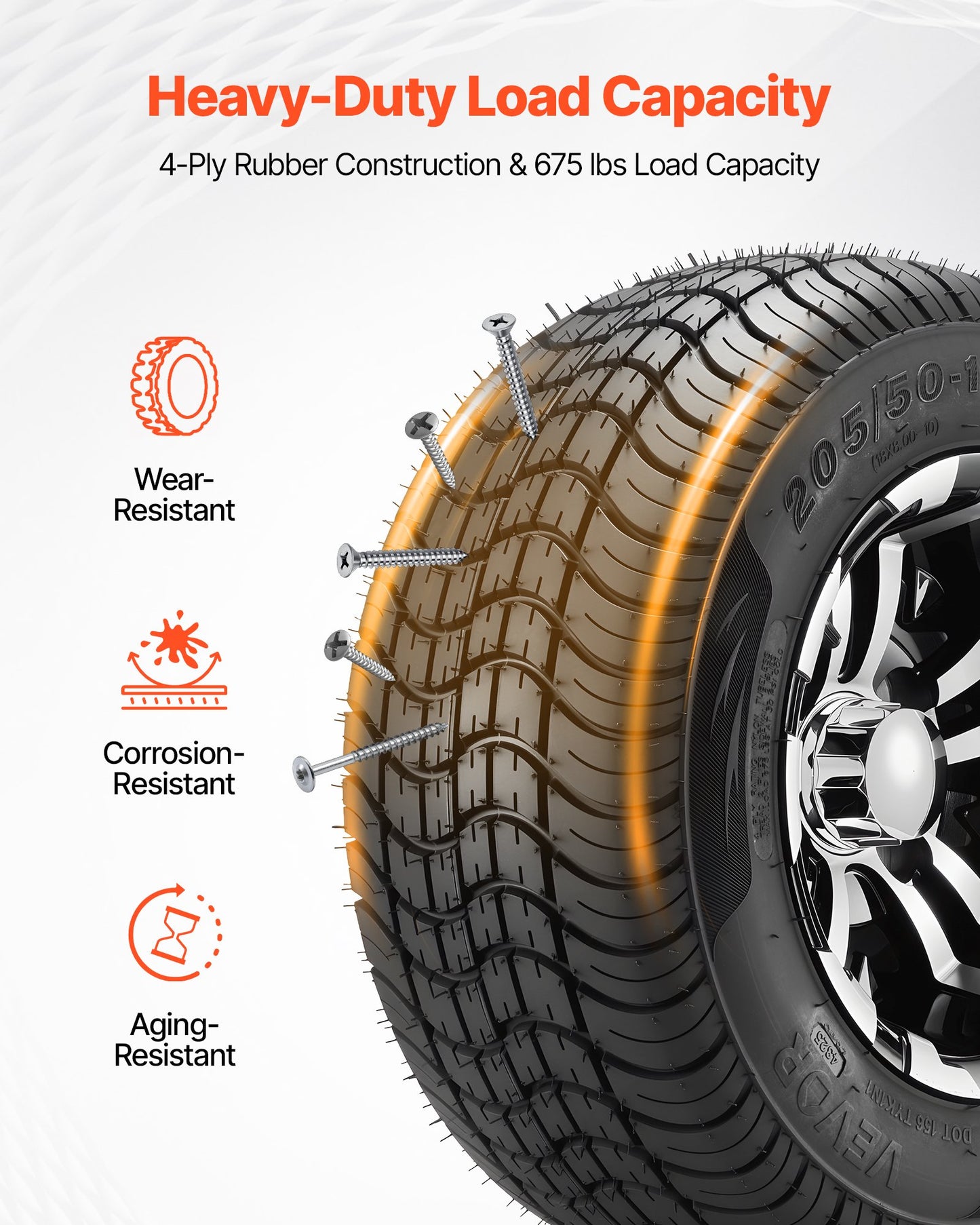10-Inch Aluminum Alloy Golf Cart Wheels & Tires Set - All-Terrain 205/50-10 Fits EZGO Club Car Yamaha