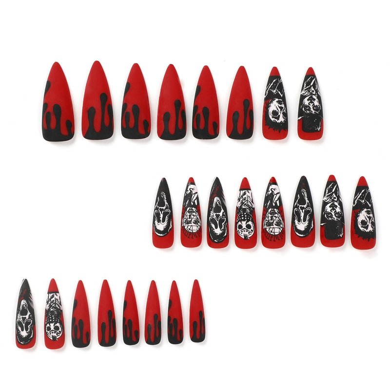 Halloween Skull Nail Tips - 24pc Long Pointed Press-On Set