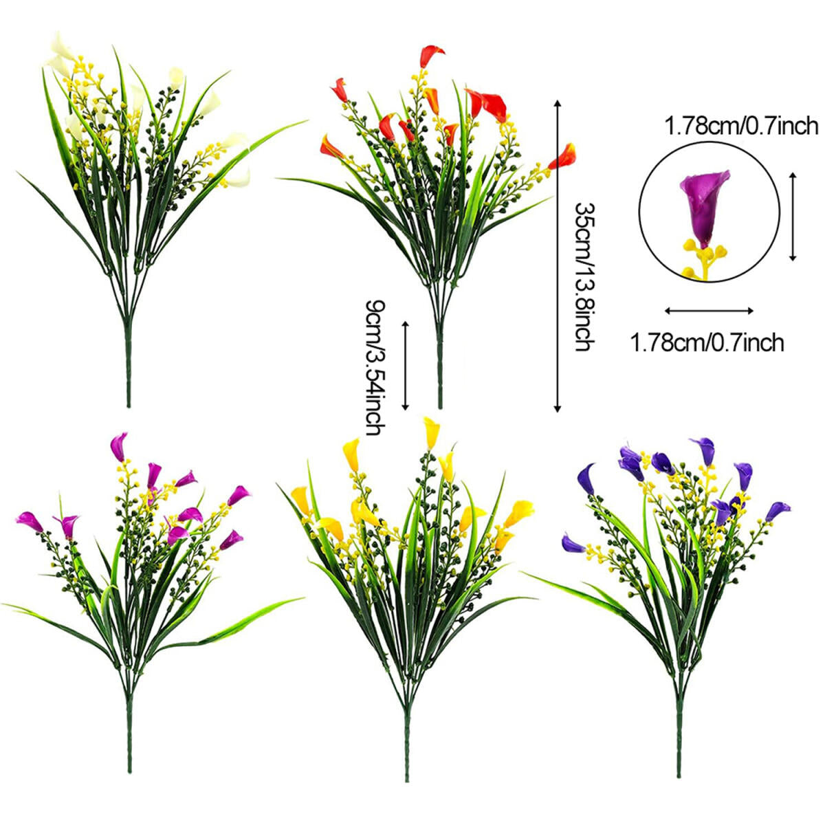 5PCS Artificial Calla Lily Bundles - Colorful Decorative Flowers