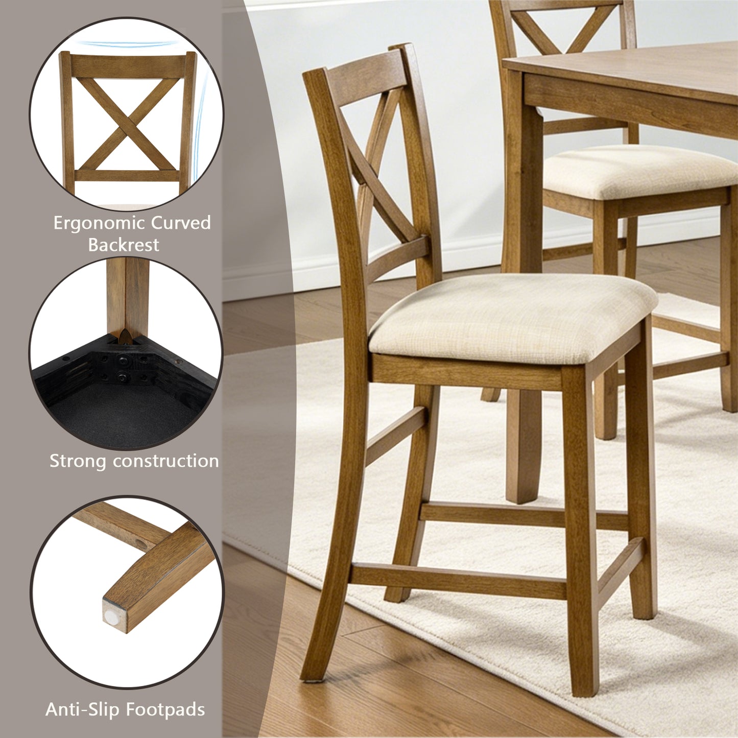 Oak Finish 5-Piece Counter Height Dining Set - Square Table & 4 Chairs