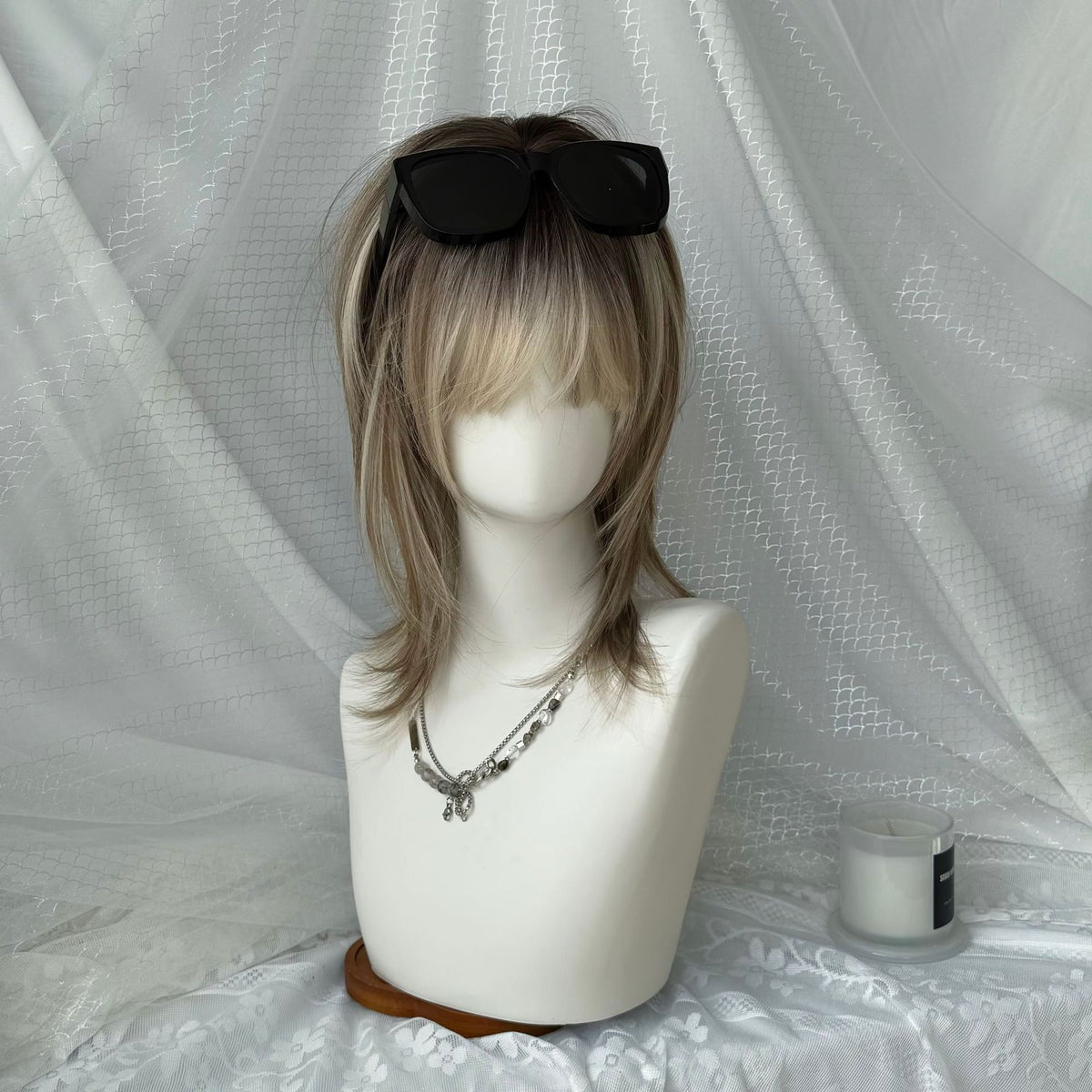 Unisex Golden Brown Full-Head Wig with Hair Net & Accessories