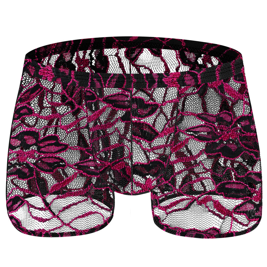 Men's Lace Mesh Boxers - Translucent Loungewear Bottoms for Men