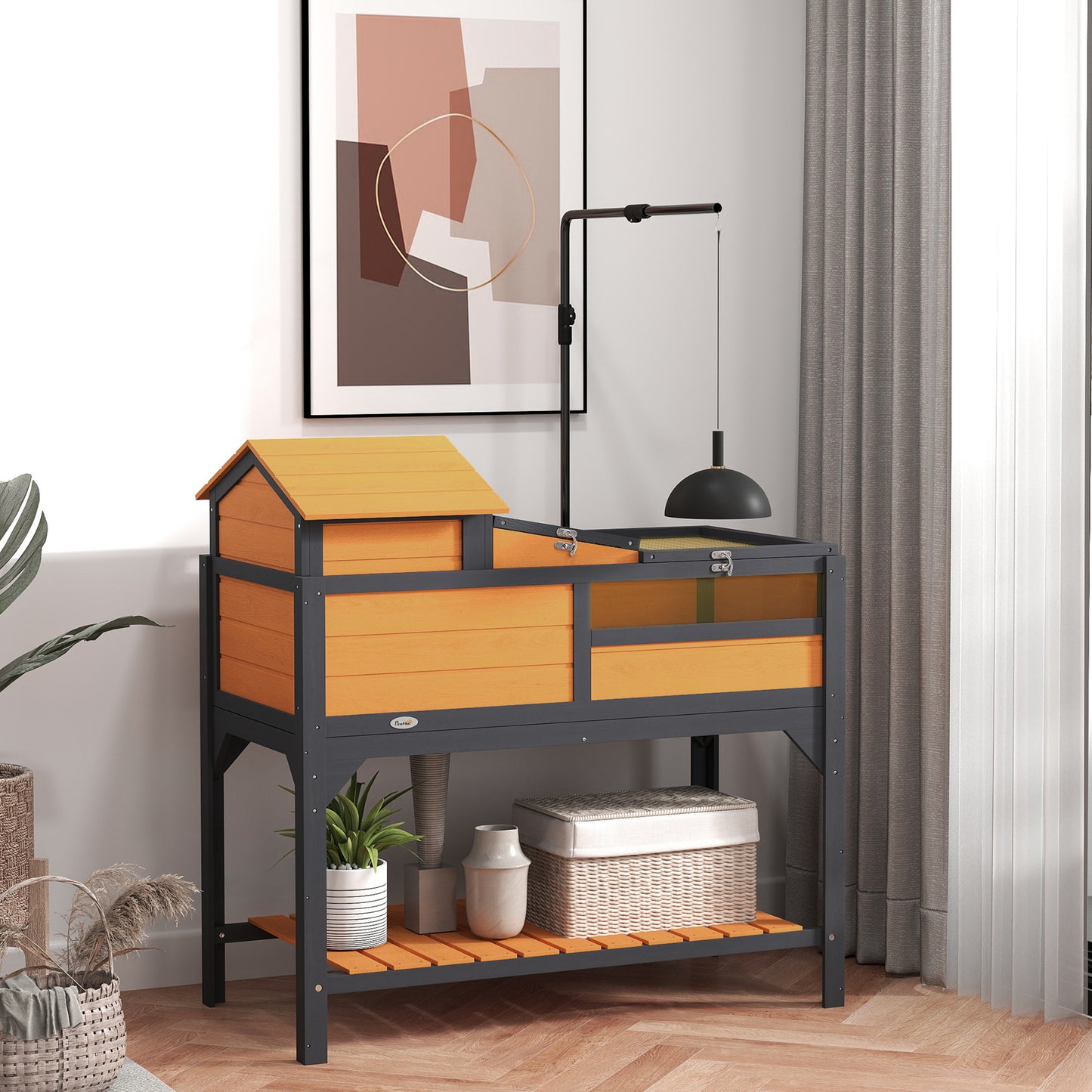 Large Wooden Tortoise Enclosure with Adjustable Lamp Holder & Storage Shelf