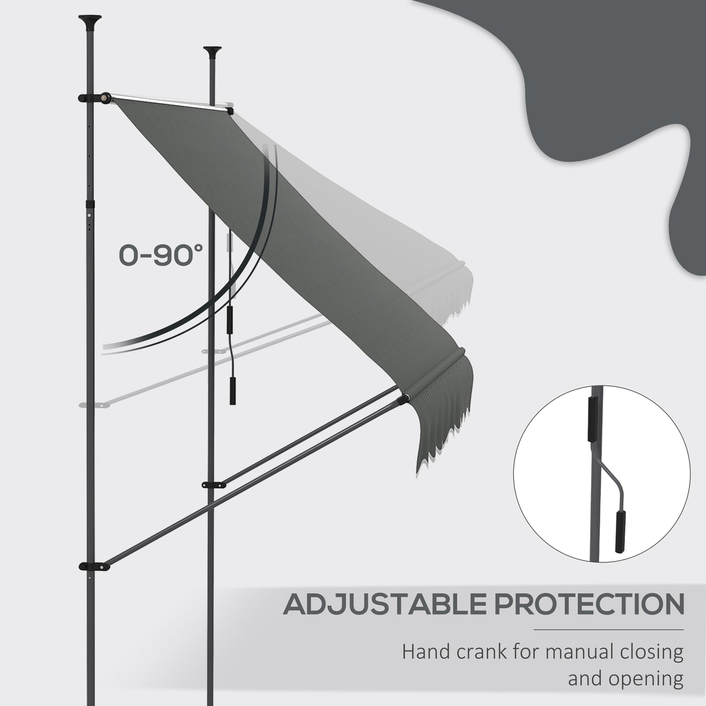 Manual Retractable Patio Awning - UV Resistant, Dark Gray
