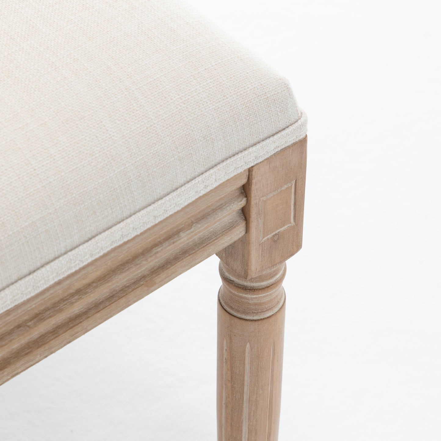 Farmhouse Dining Chairs Set of 2 - Solid Wood, Beige Linen Seat
