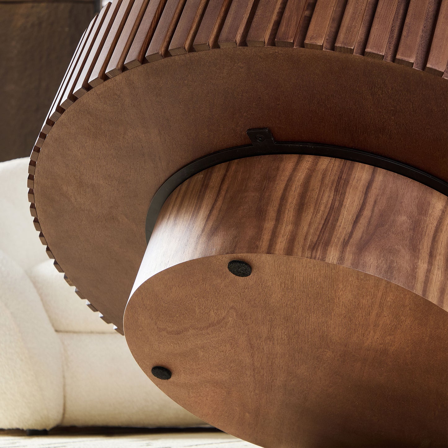 Modern Round Coffee Table with Sintered Stone Top - Walnut