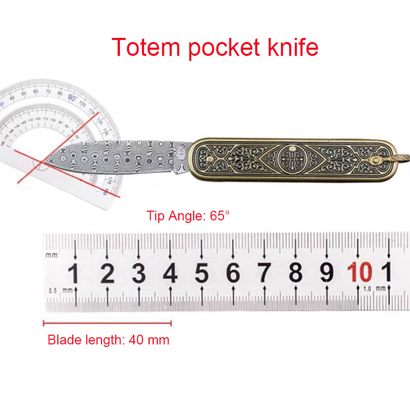 Mini Folding Damascus Steel Pocket Knife with Rose Pattern - Portable and Sharp