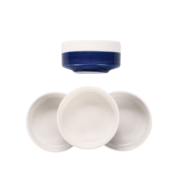 10 oz White-Blue Ceramic Bowls Set of 4 - Microwave & Dishwasher Safe