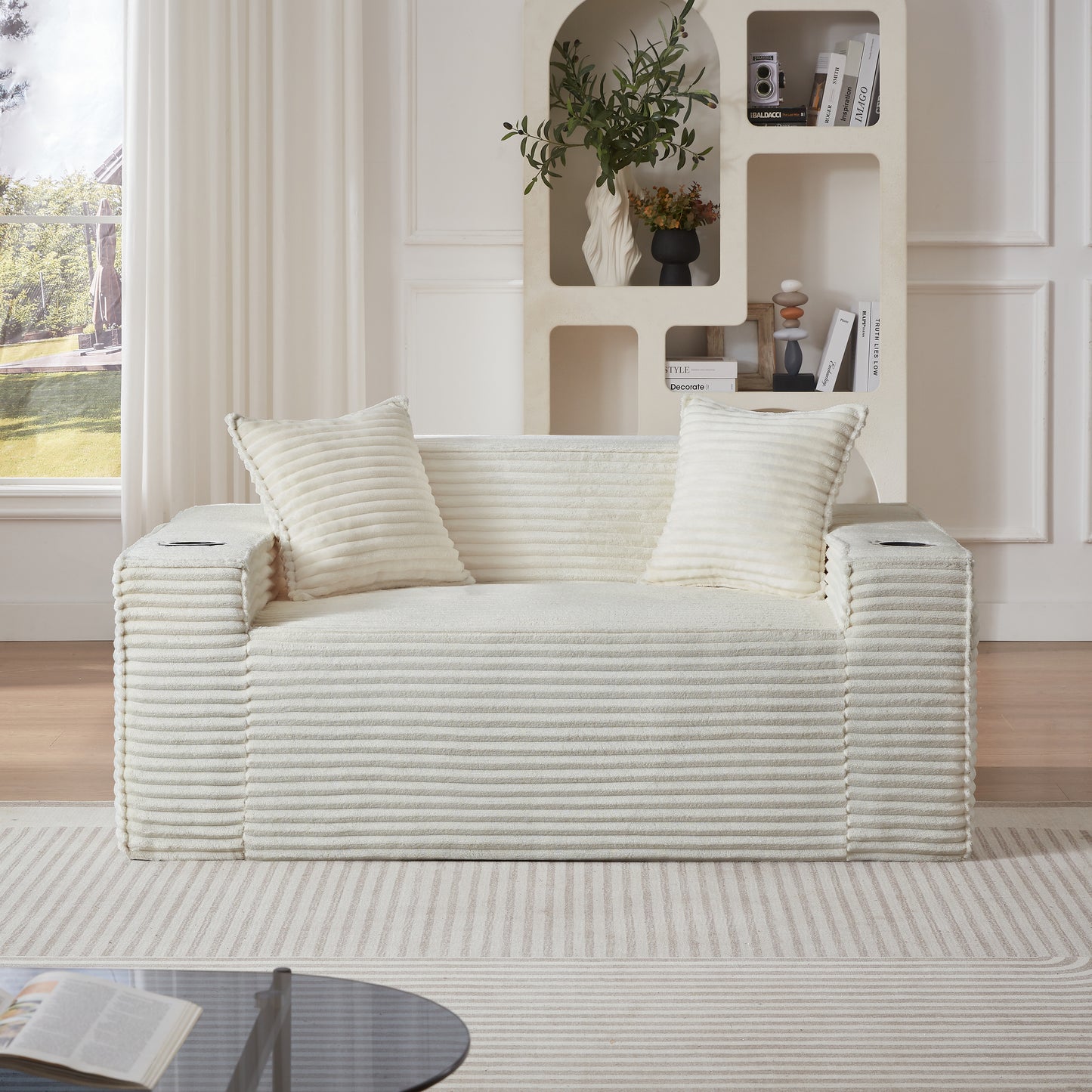 Modern White 2-Seater Sofa - No Assembly Needed, Compact Design