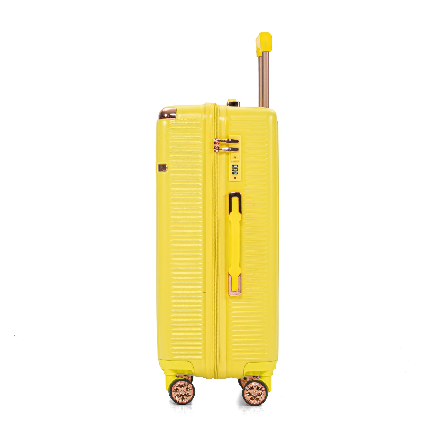 4-Piece Yellow Hard Luggage Set with 360° Rotating Wheels