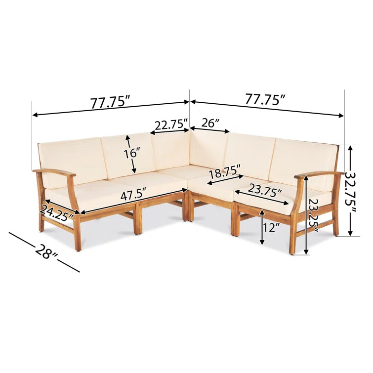 Perla 5-Piece Outdoor Sofa Set - Cream Acacia Wood