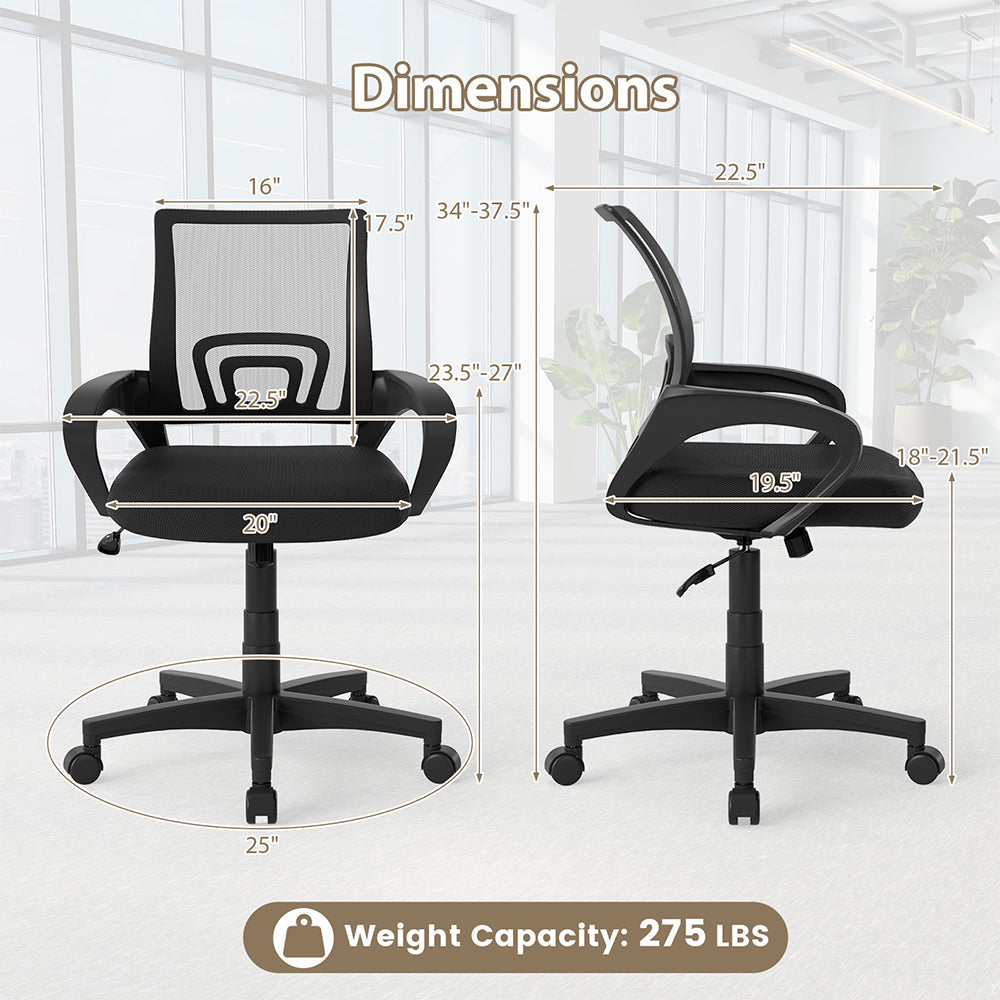 Mid-Back Mesh Office Chair Ergonomic Computer With Lumbar Support